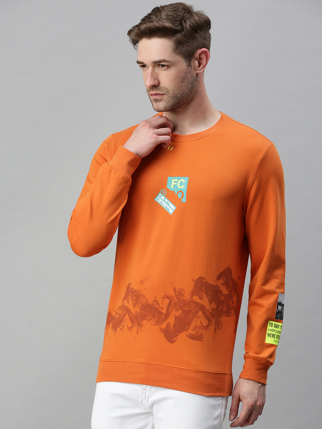 Men Solid Orange Sweatshirt