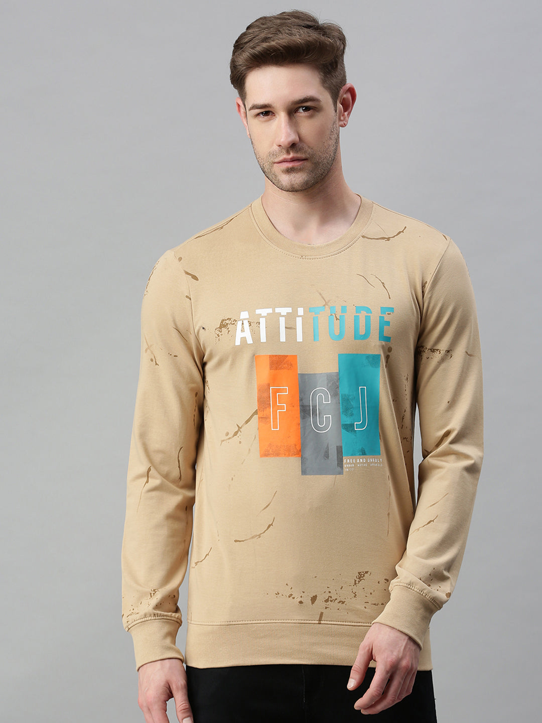 Men Solid Beige Sweatshirt