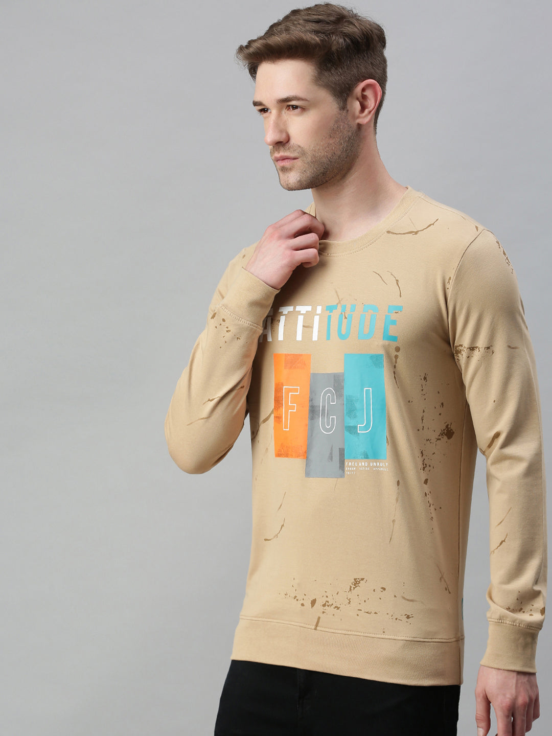 Men Solid Beige Sweatshirt