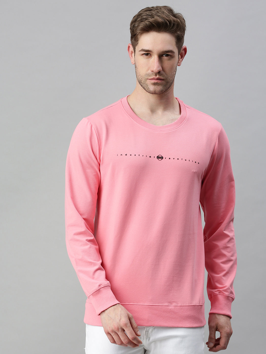 Men Solid Pink Sweatshirt