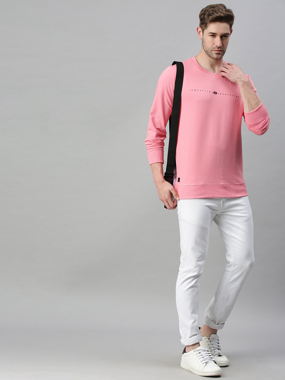 Men Solid Pink Sweatshirt