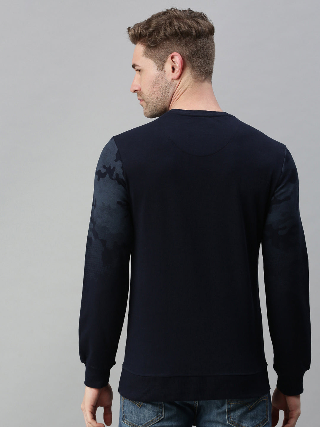 Men Printed Navy Blue Sweatshirt