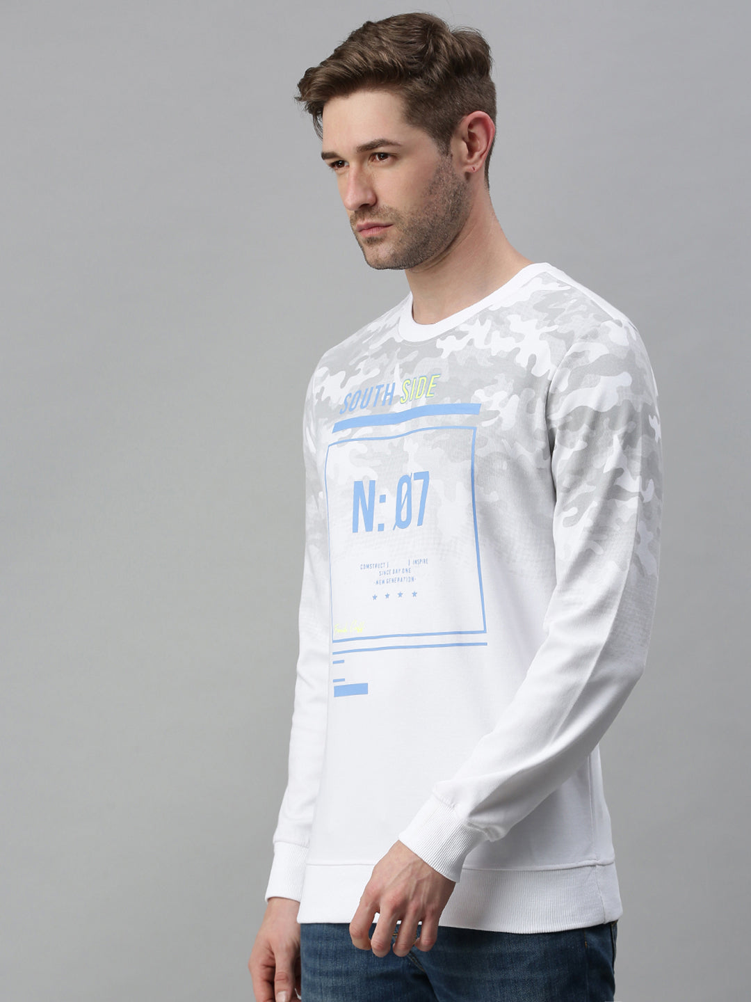 Men Printed White Sweatshirt