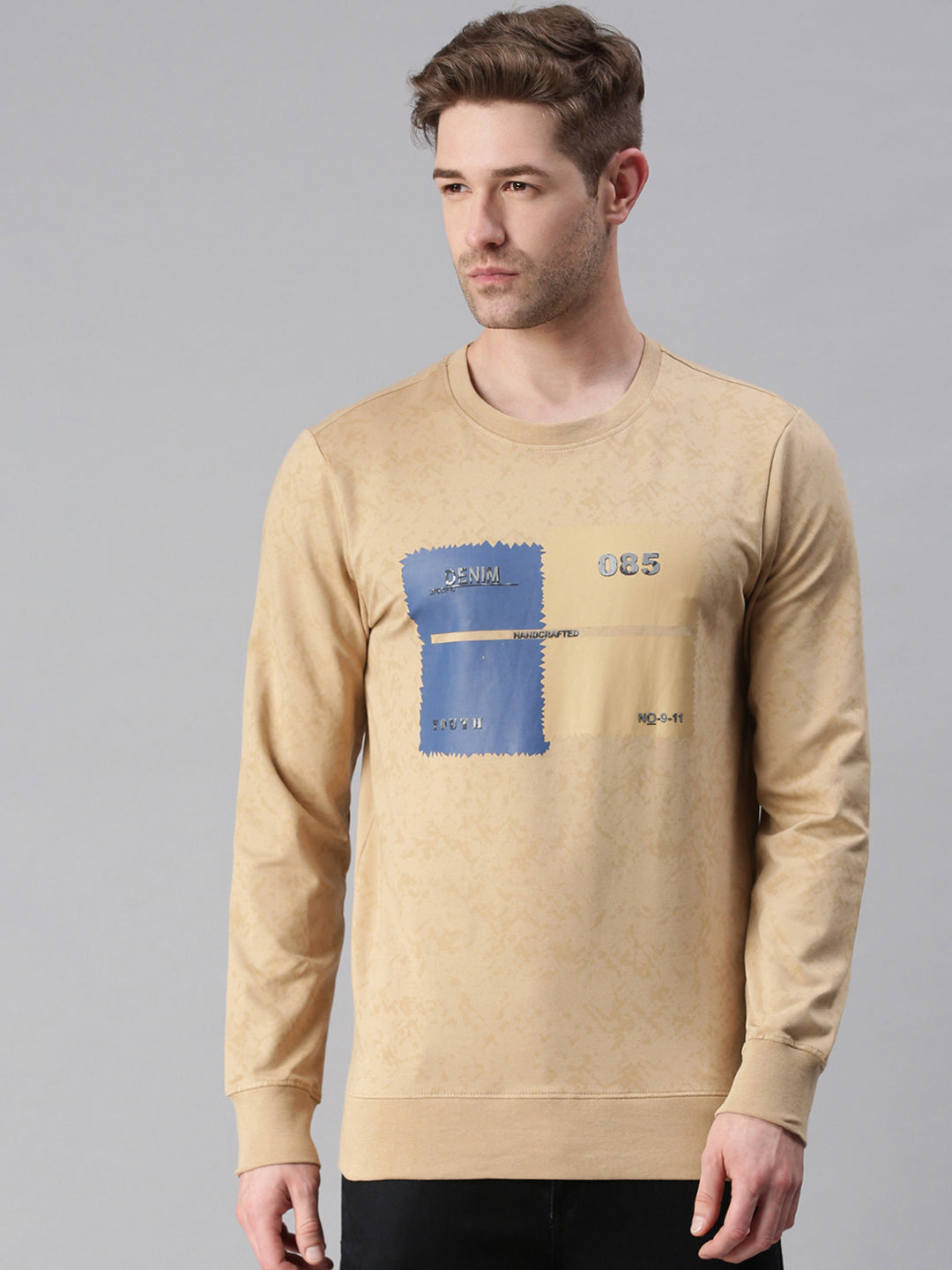 Men Printed Beige Sweatshirt