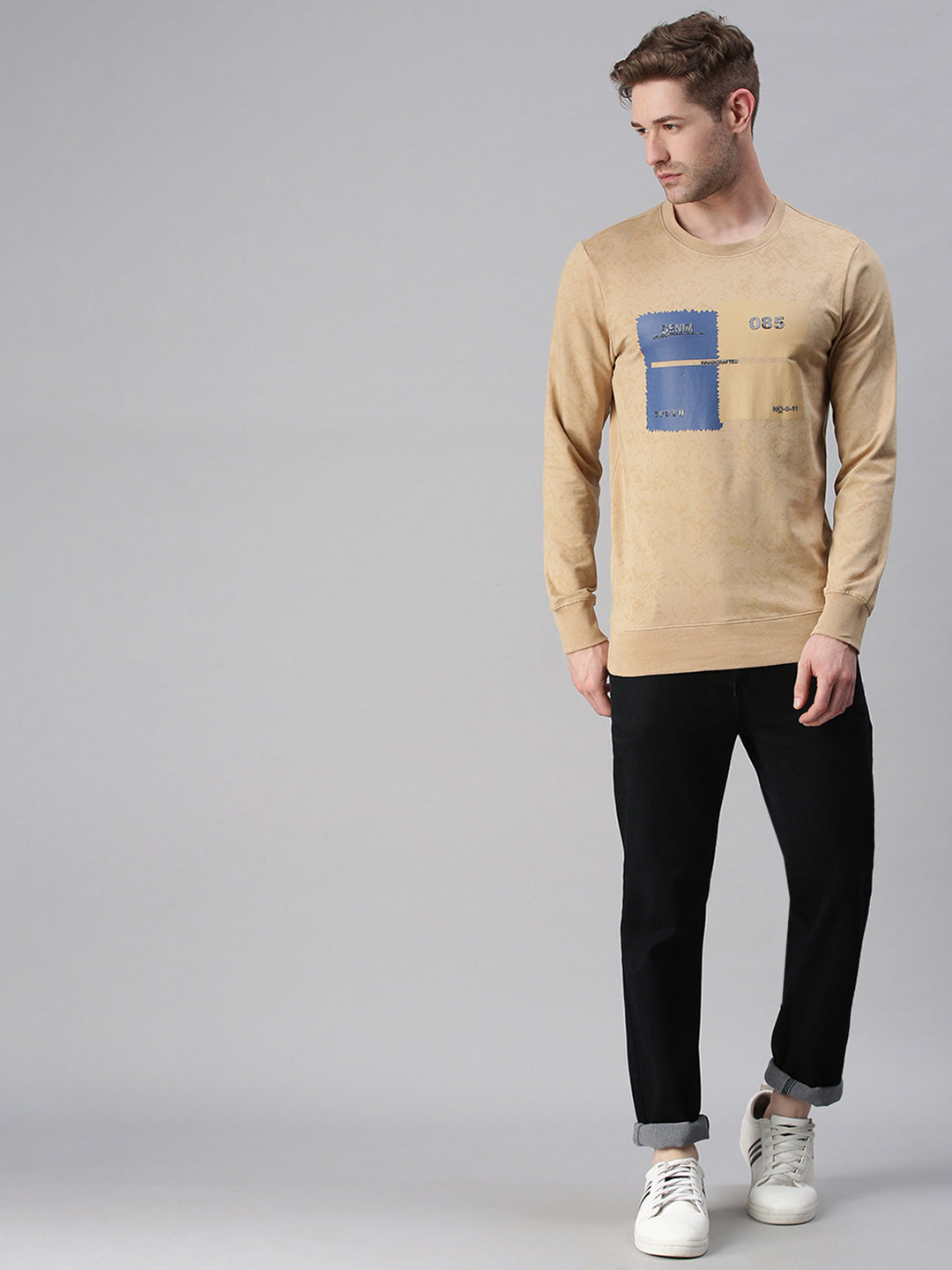 Men Printed Beige Sweatshirt