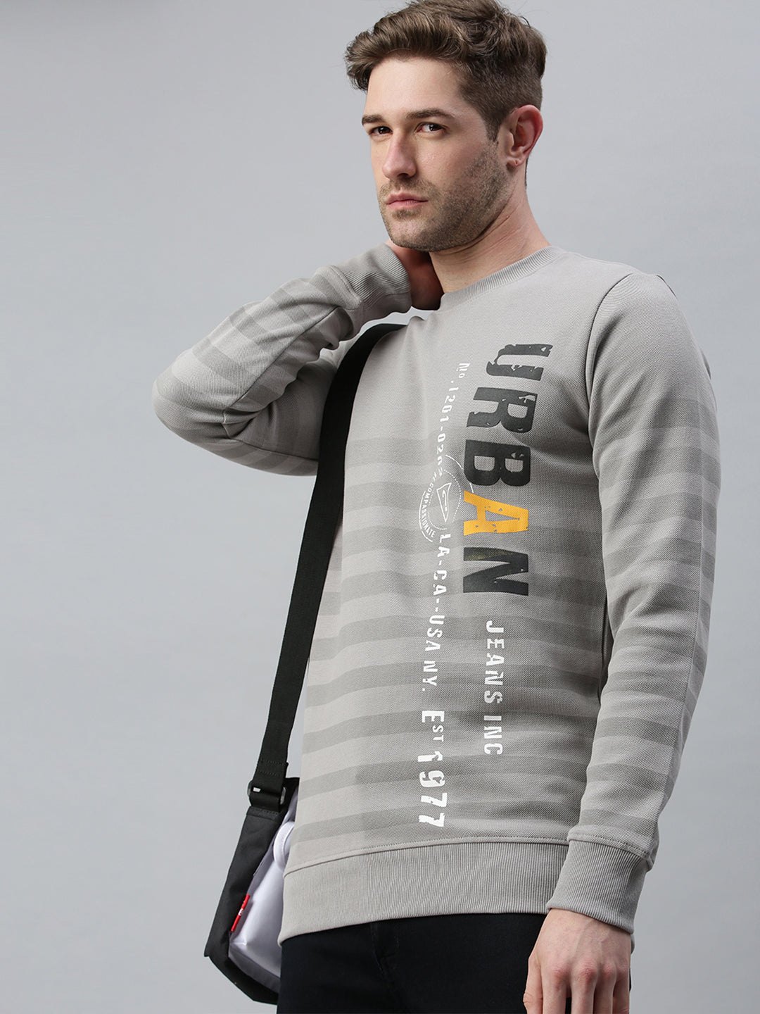 Men Striped Grey Sweatshirt