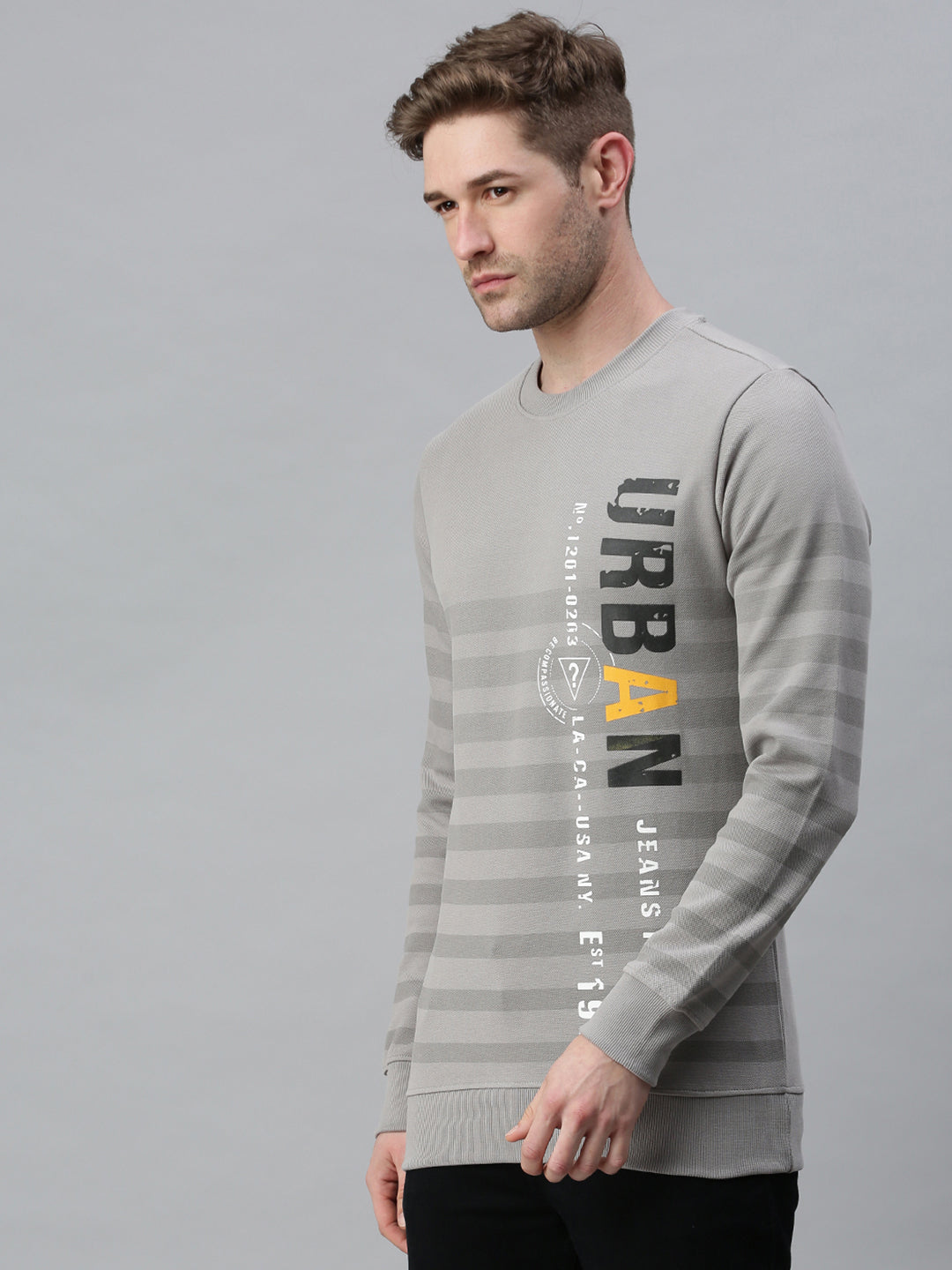 Men Striped Grey Sweatshirt