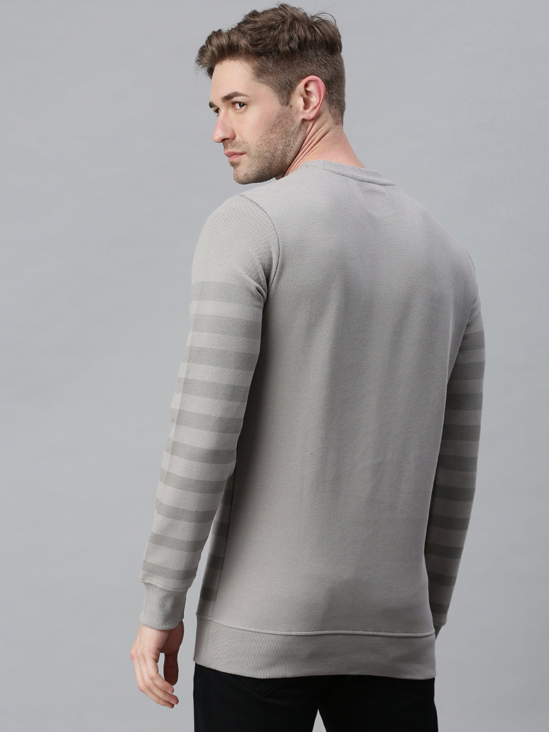 Men Striped Grey Sweatshirt