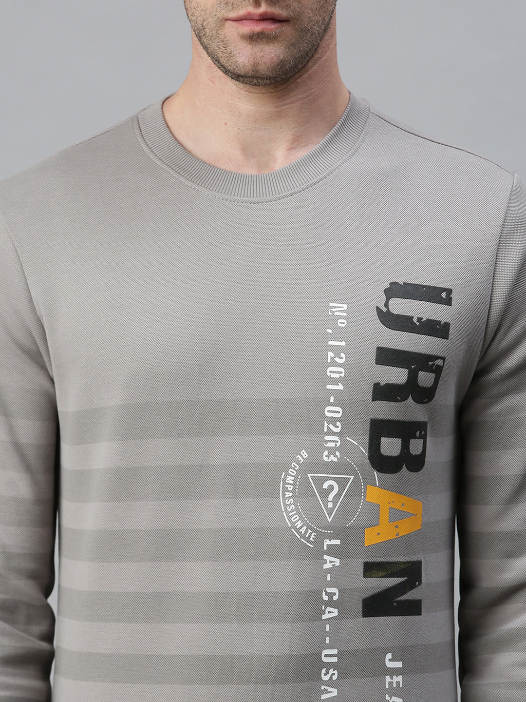 Men Striped Grey Sweatshirt