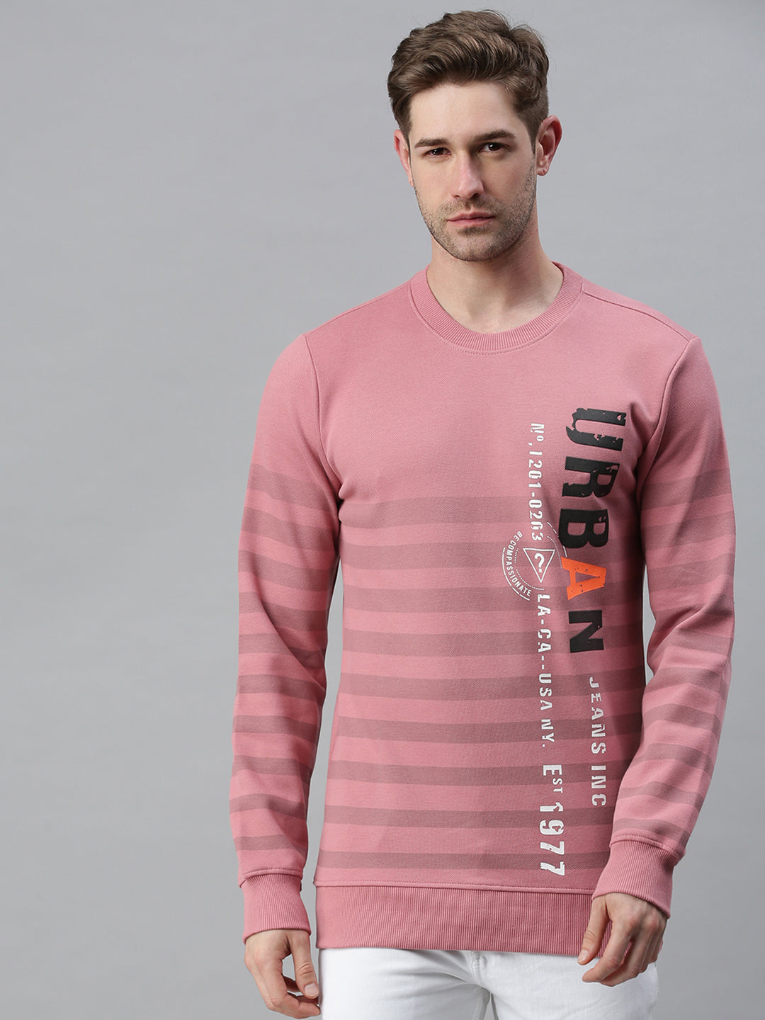 Men Printed Pink Sweatshirt