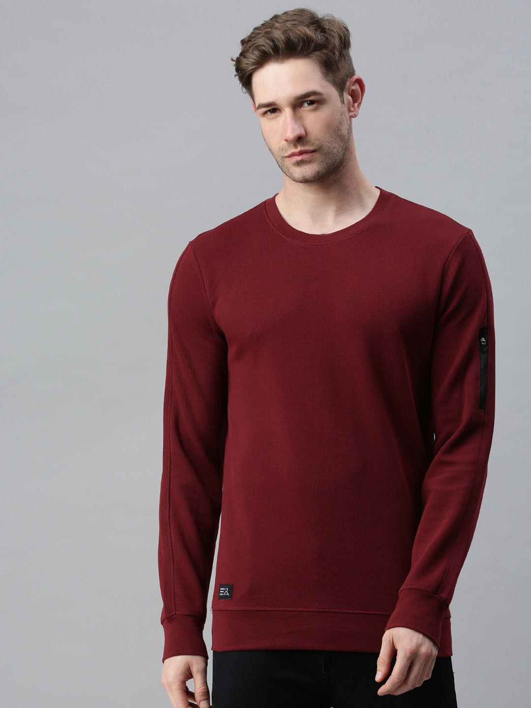 Men Solid Maroon Sweatshirt