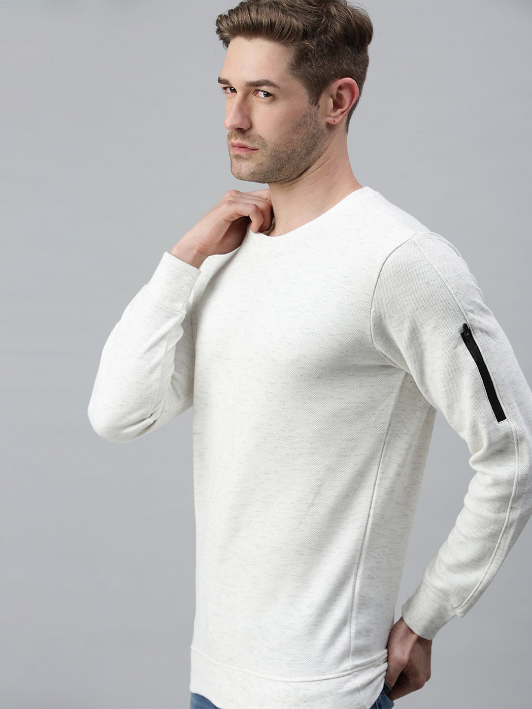 Men Solid White Sweatshirt