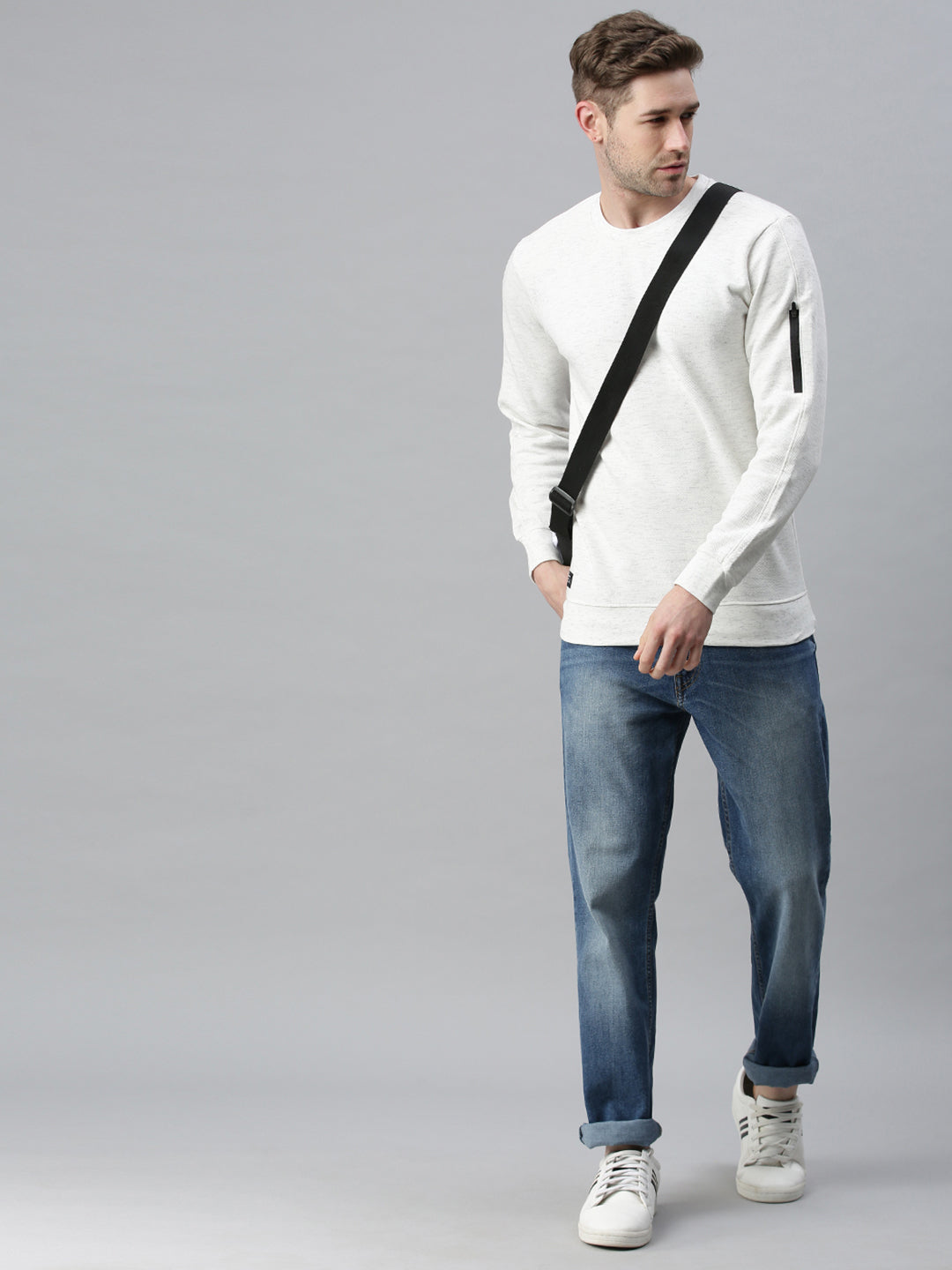 Men Solid White Sweatshirt