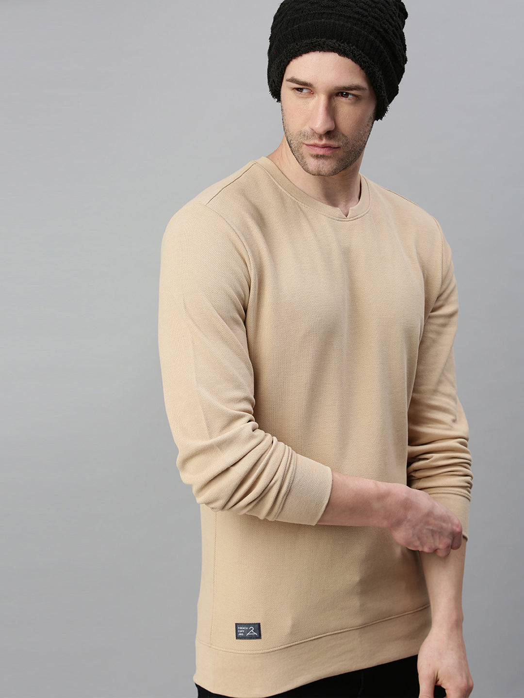 Men Solid Beige Sweatshirt