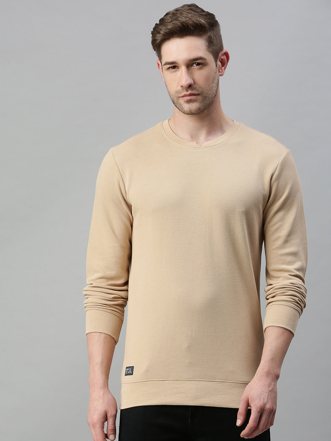 Men Solid Beige Sweatshirt