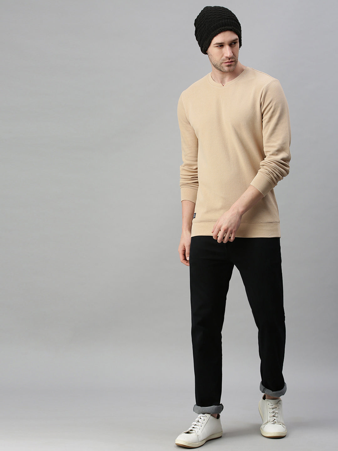 Men Solid Beige Sweatshirt