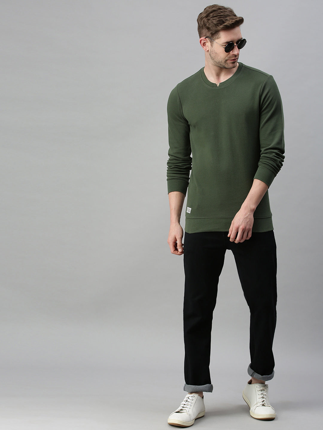 Men Solid Green Sweatshirt