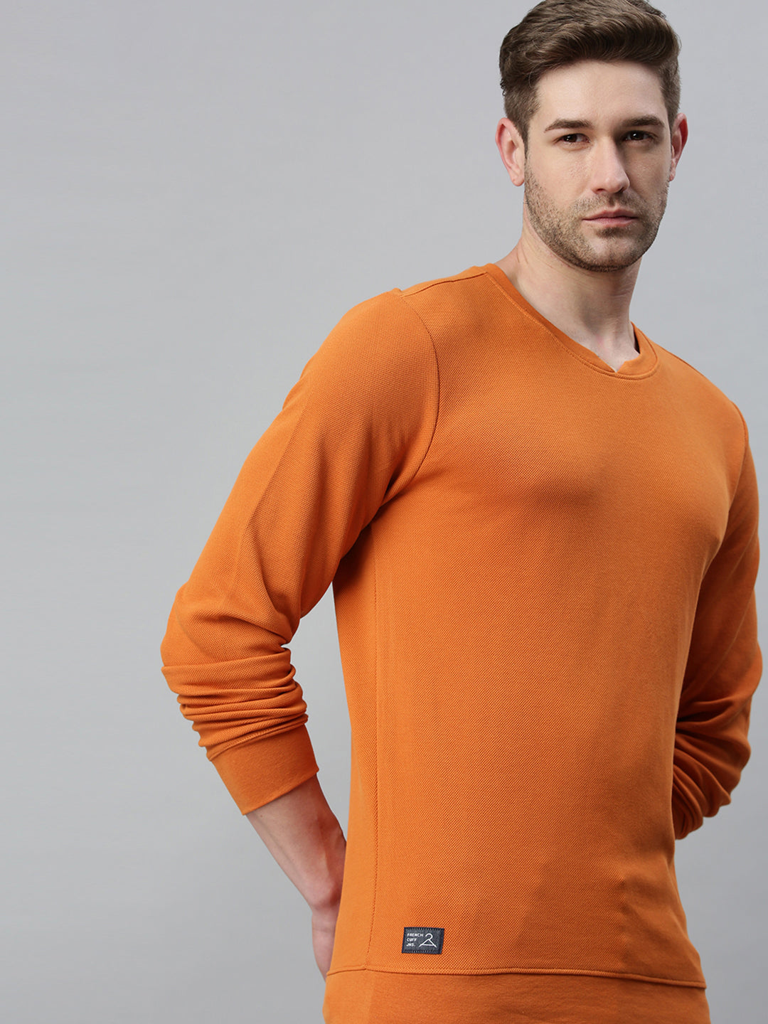 Men Solid Orange Sweatshirt