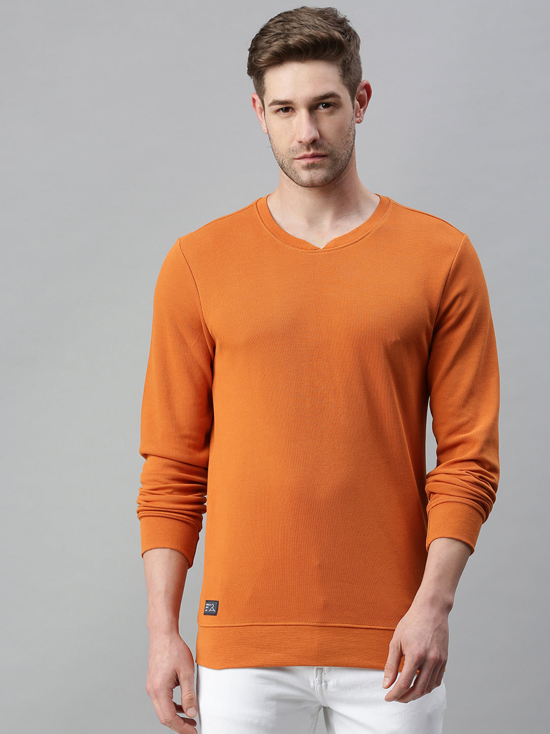 Men Solid Orange Sweatshirt