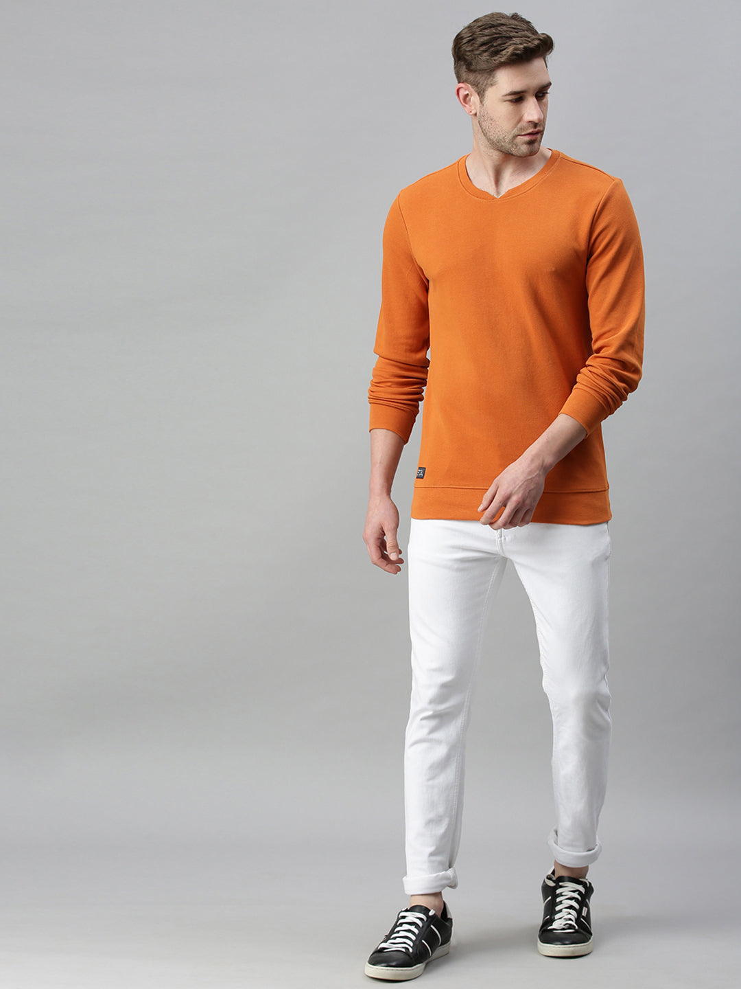 Men Solid Orange Sweatshirt