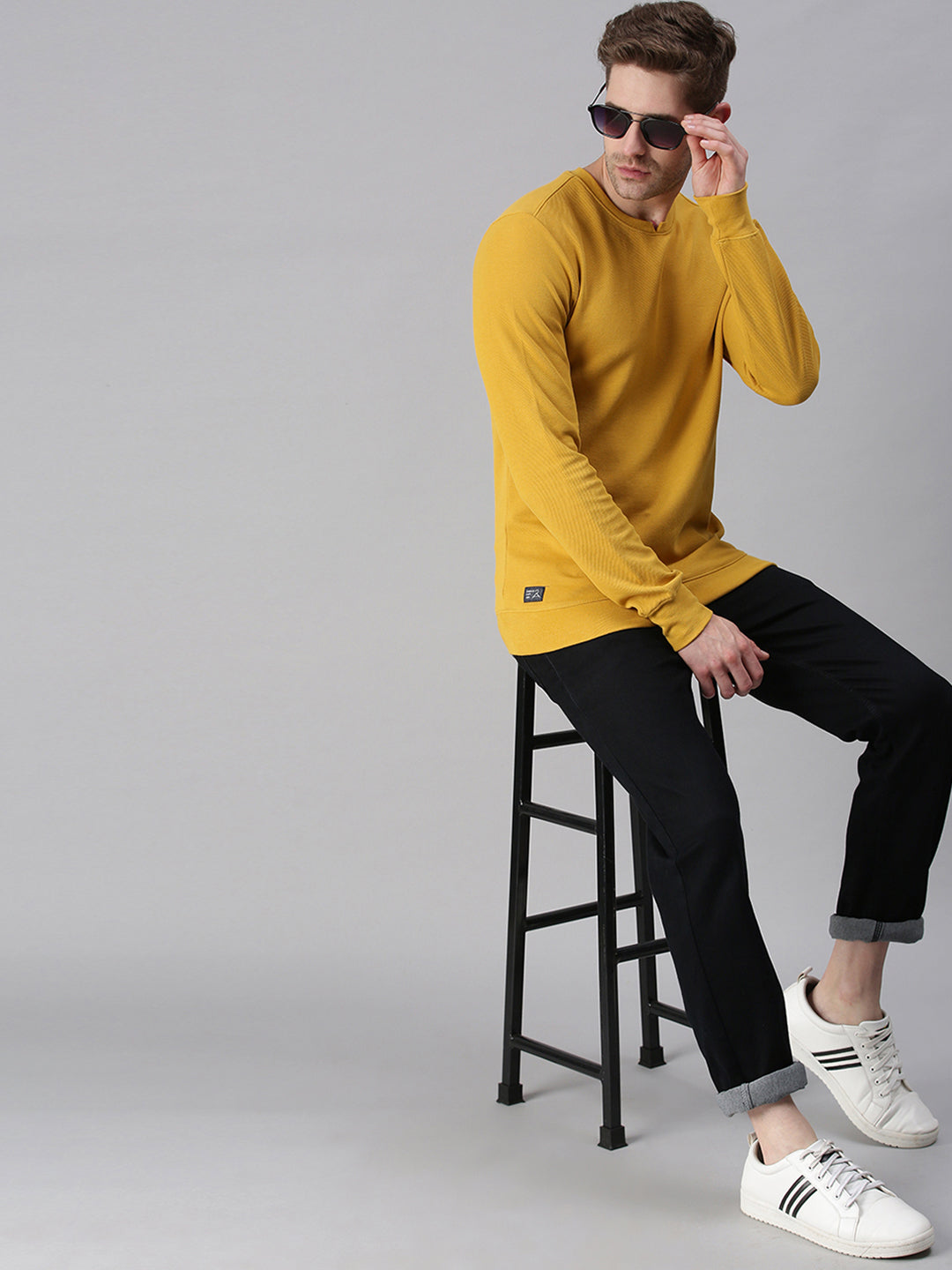 Men Solid Yellow Sweatshirt