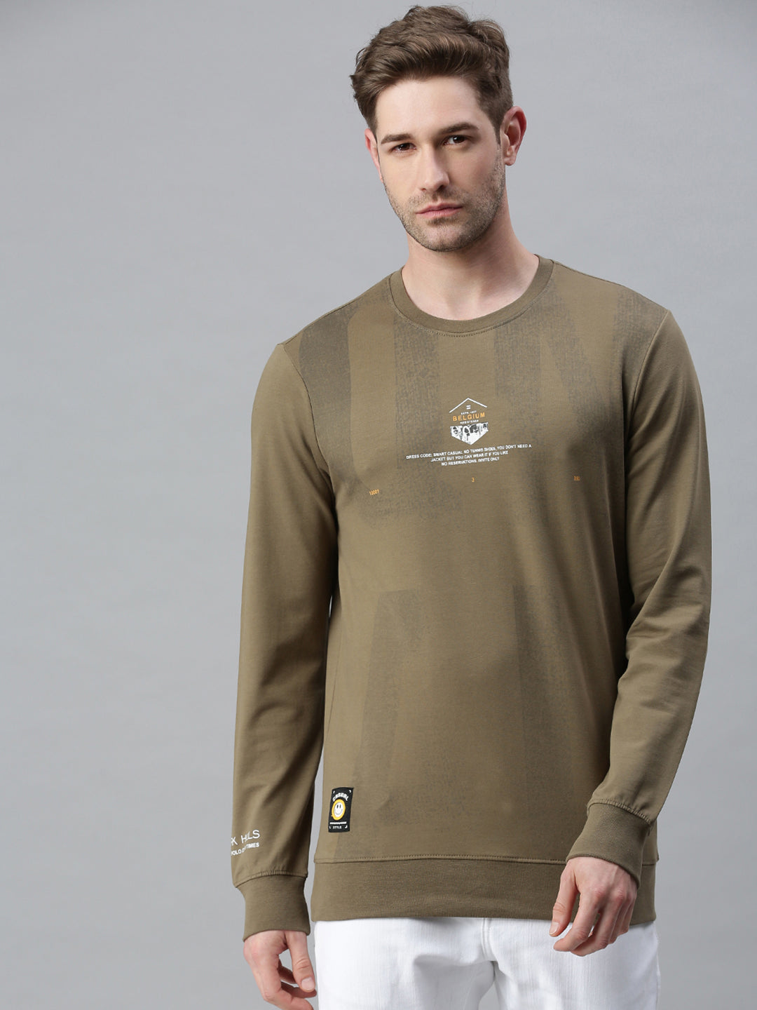 Men Printed Olive Sweatshirt