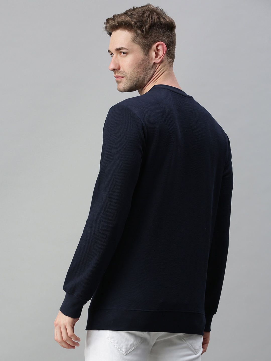 Men Solid Navy Blue Sweatshirt