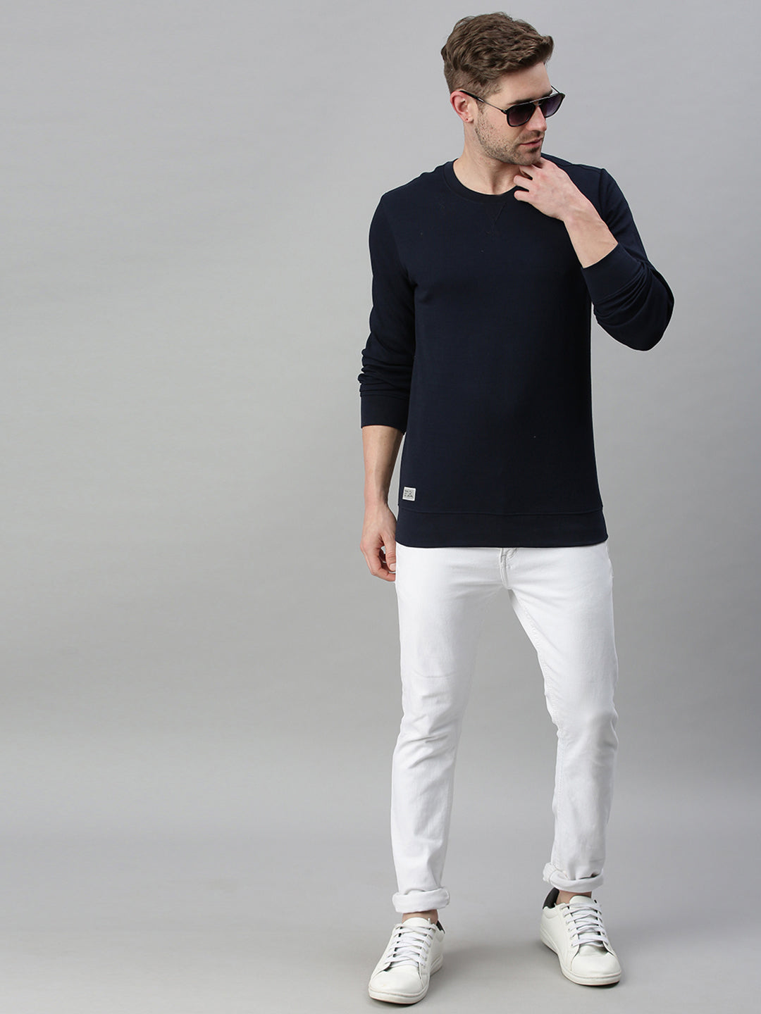 Men Solid Navy Blue Sweatshirt