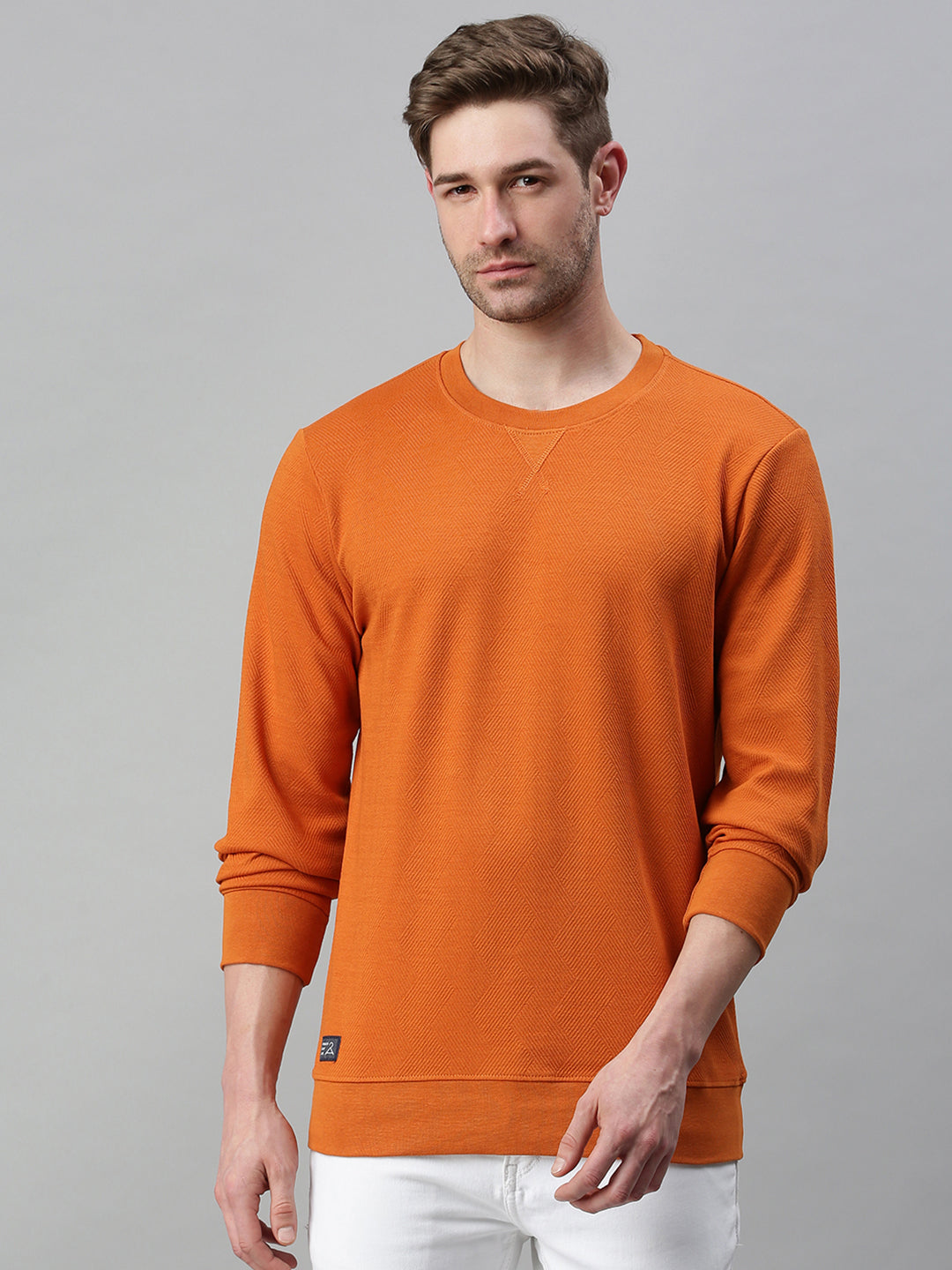 Men Solid Orange Sweatshirt