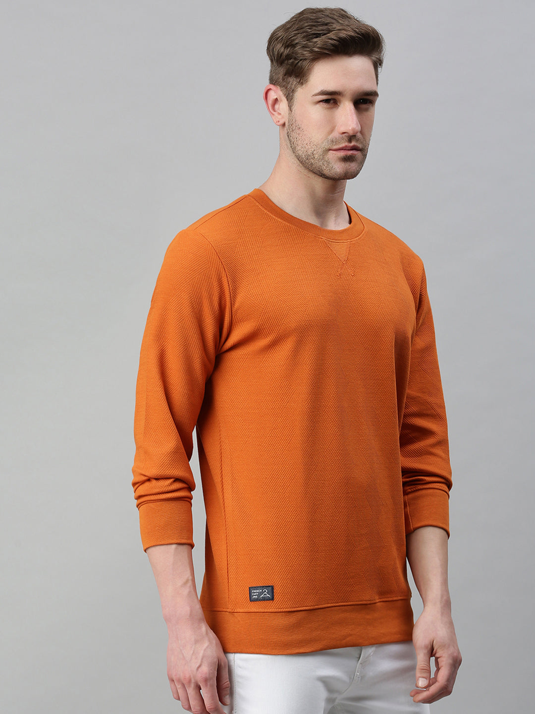 Men Solid Orange Sweatshirt