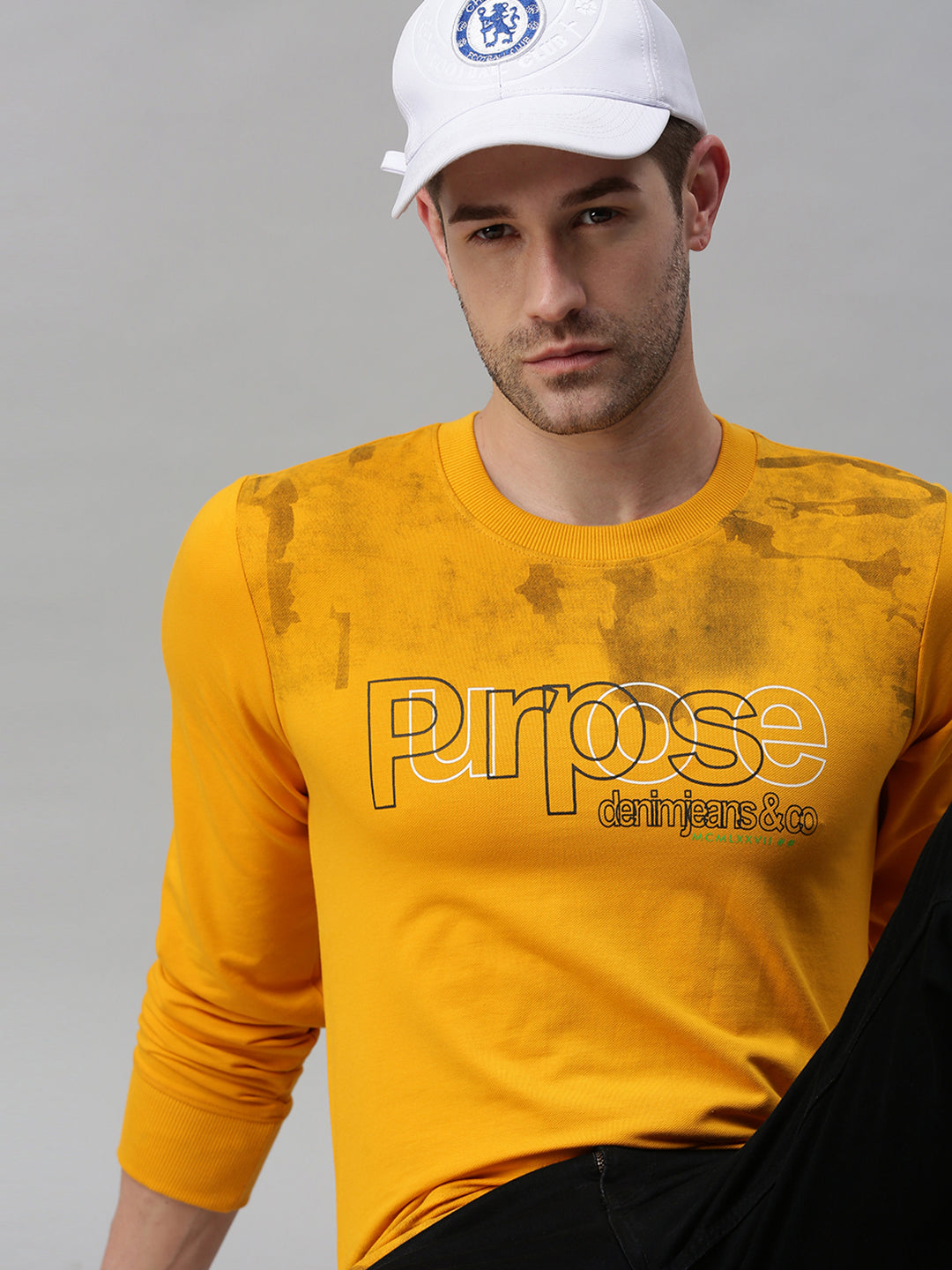 Men Printed Yellow Sweatshirt