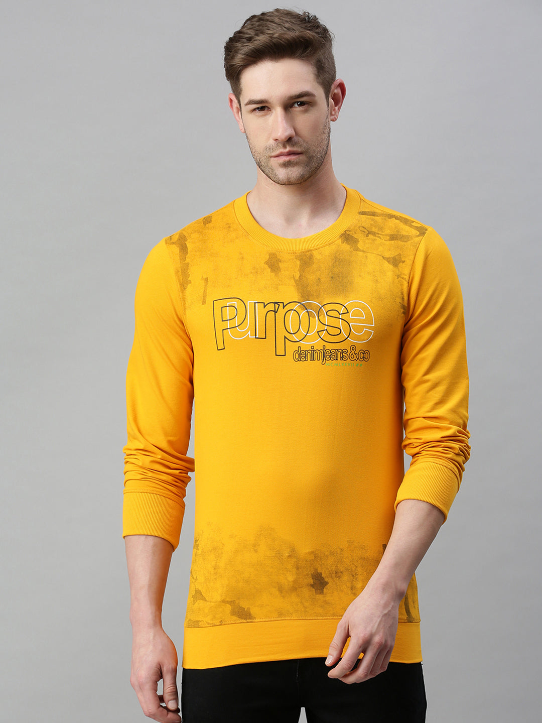 Men Printed Yellow Sweatshirt