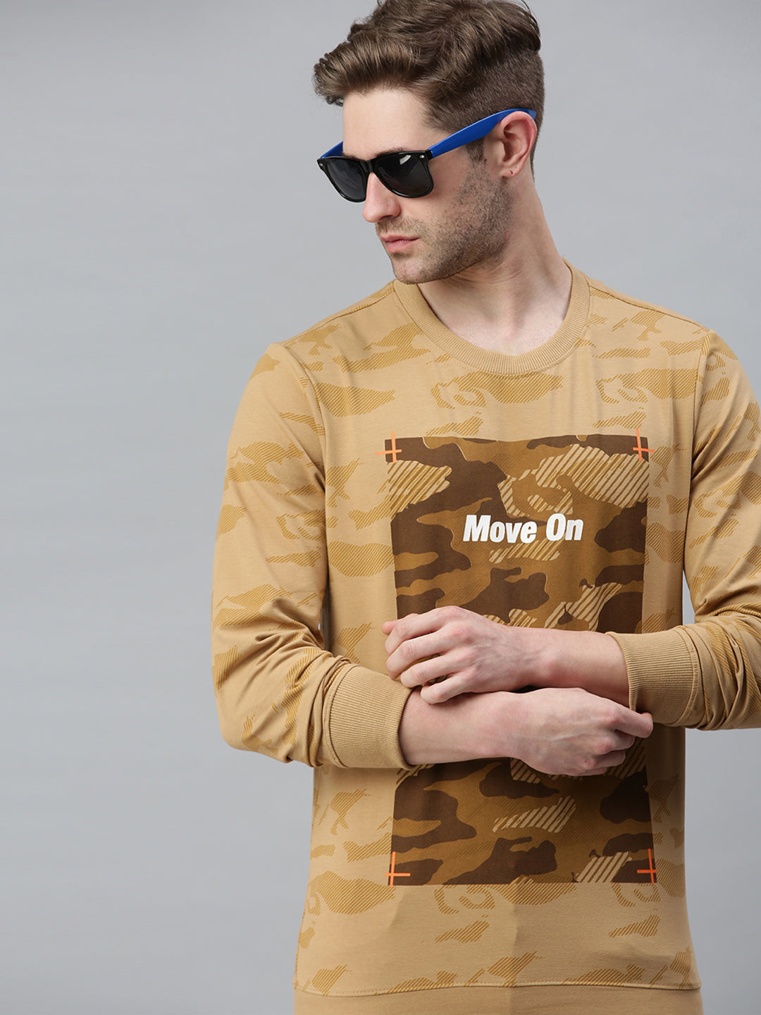 Men Printed Beige Sweatshirt