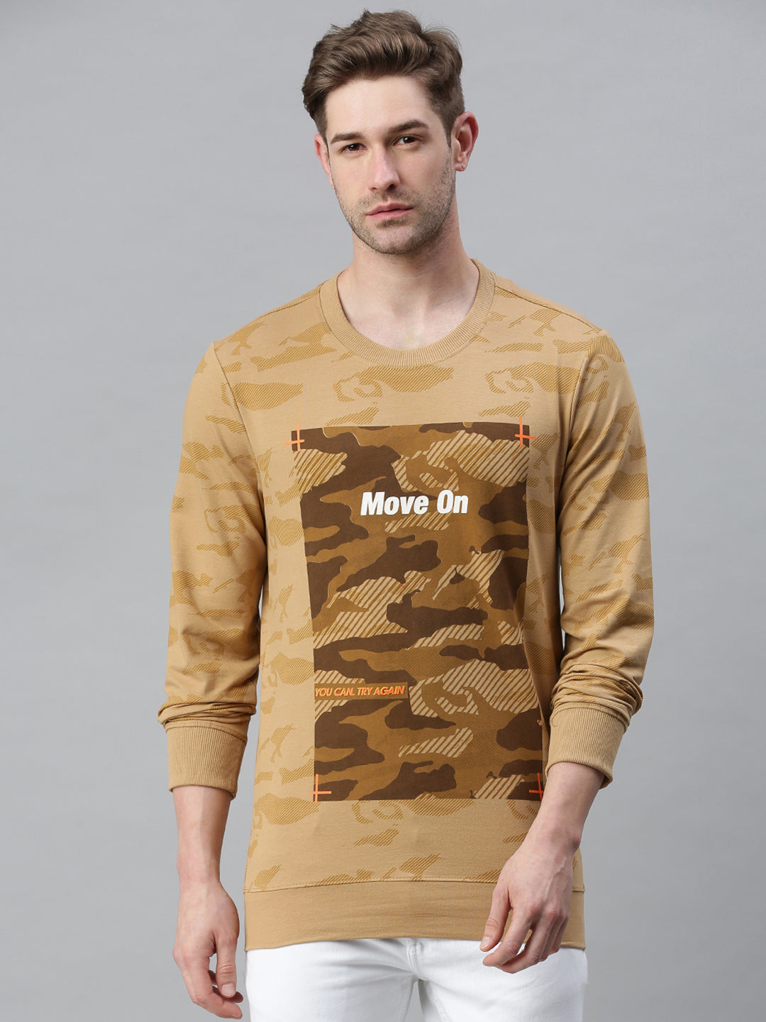 Men Printed Beige Sweatshirt