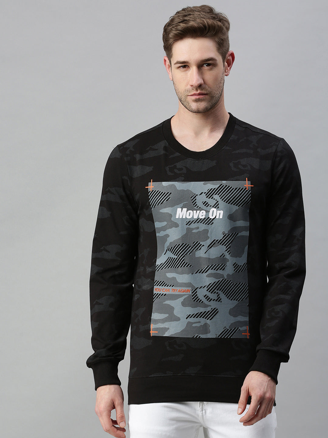 Men Printed Black Sweatshirt