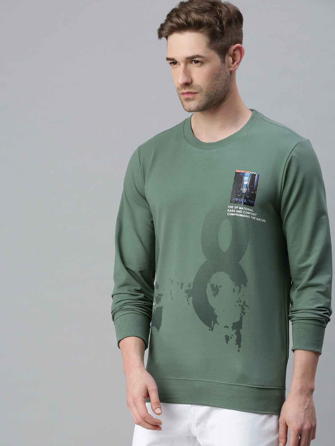 Men Printed Green Sweatshirt