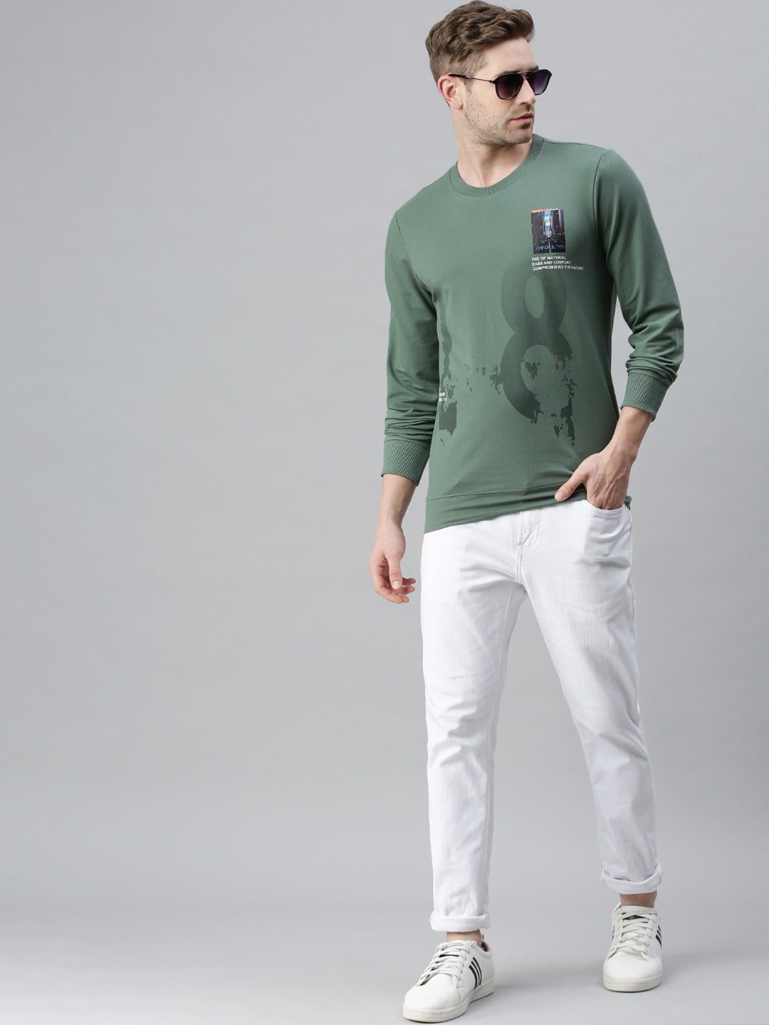 Men Printed Green Sweatshirt