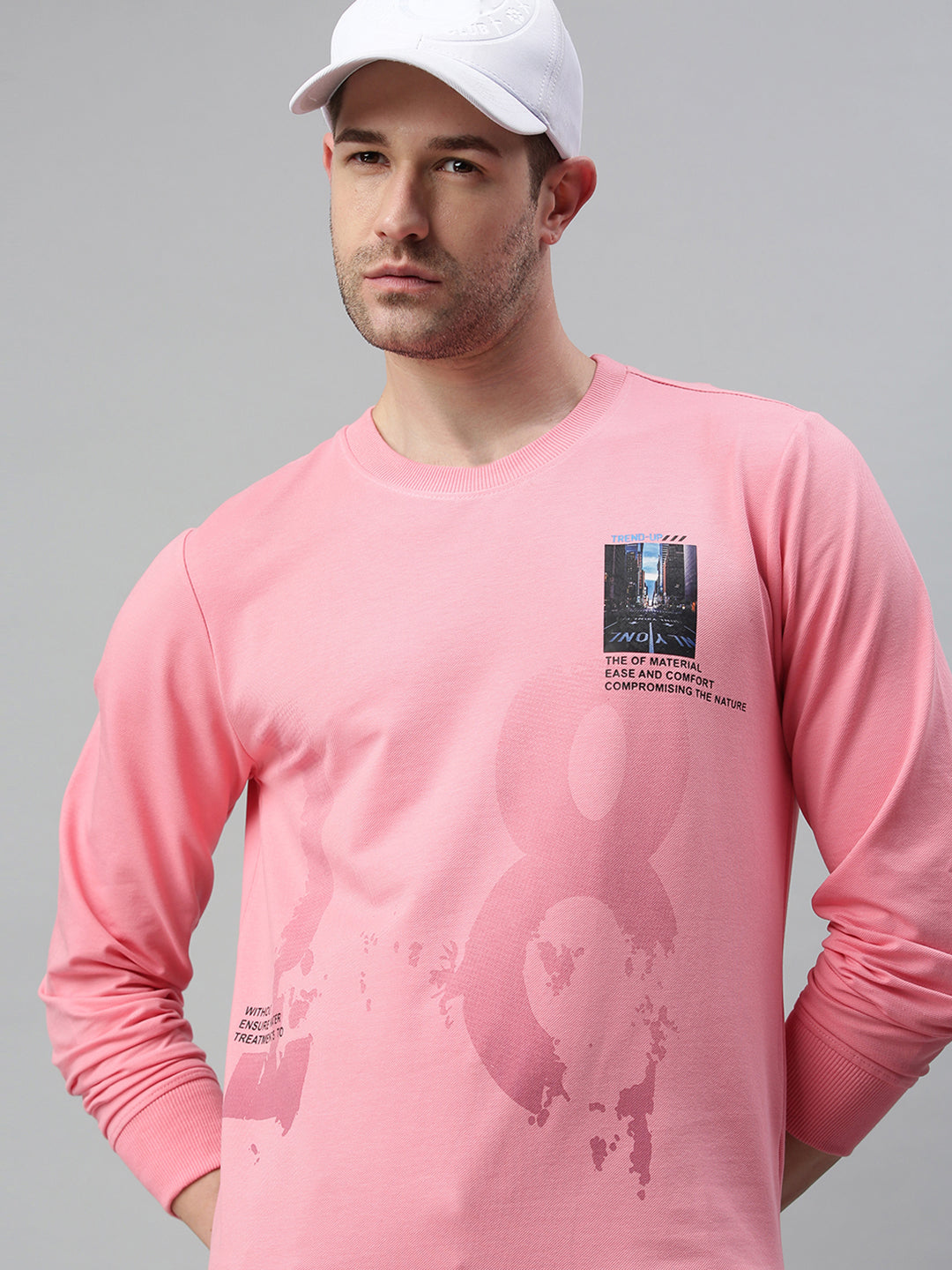 Men Printed Pink Sweatshirt