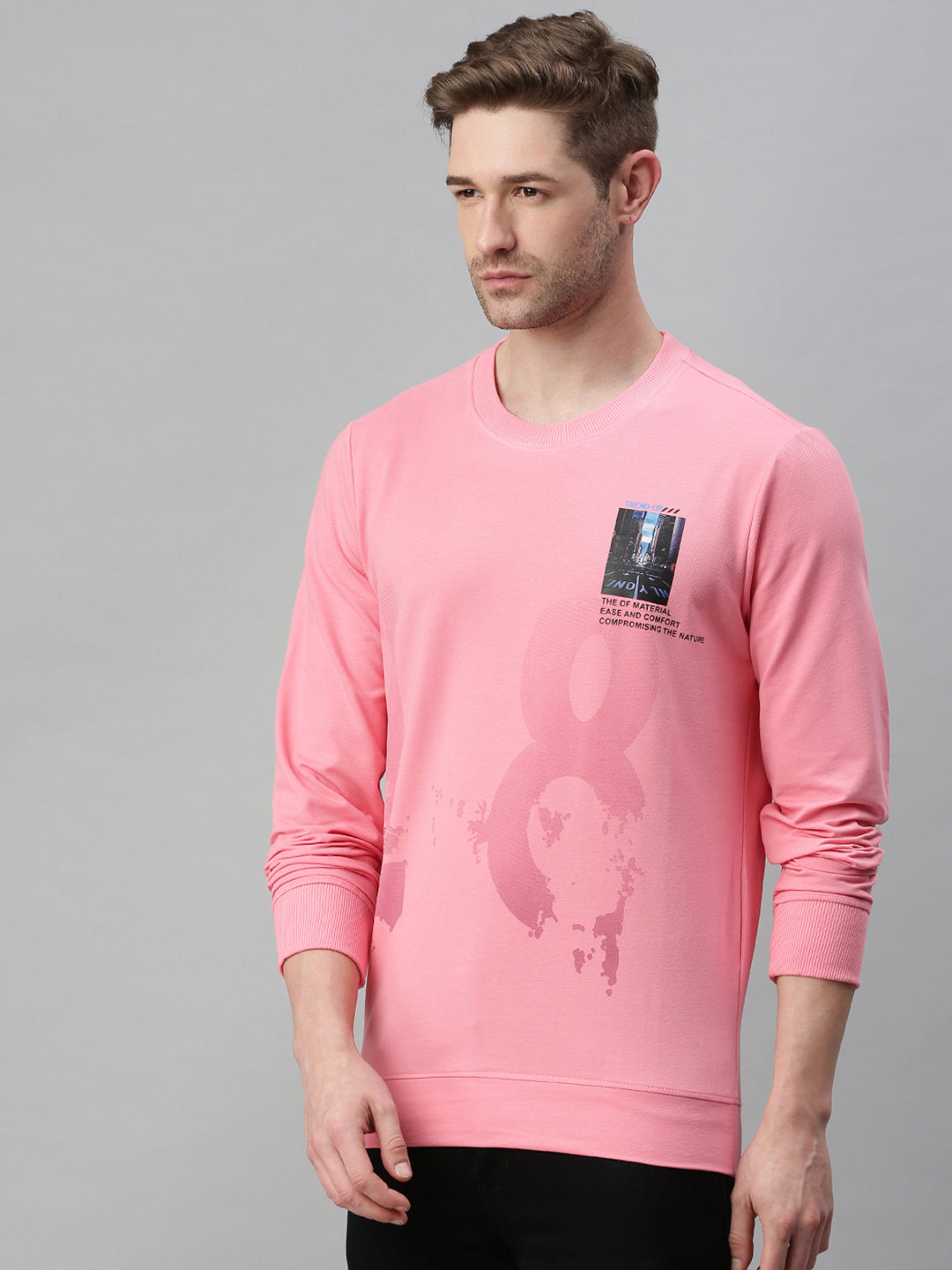 Men Printed Pink Sweatshirt