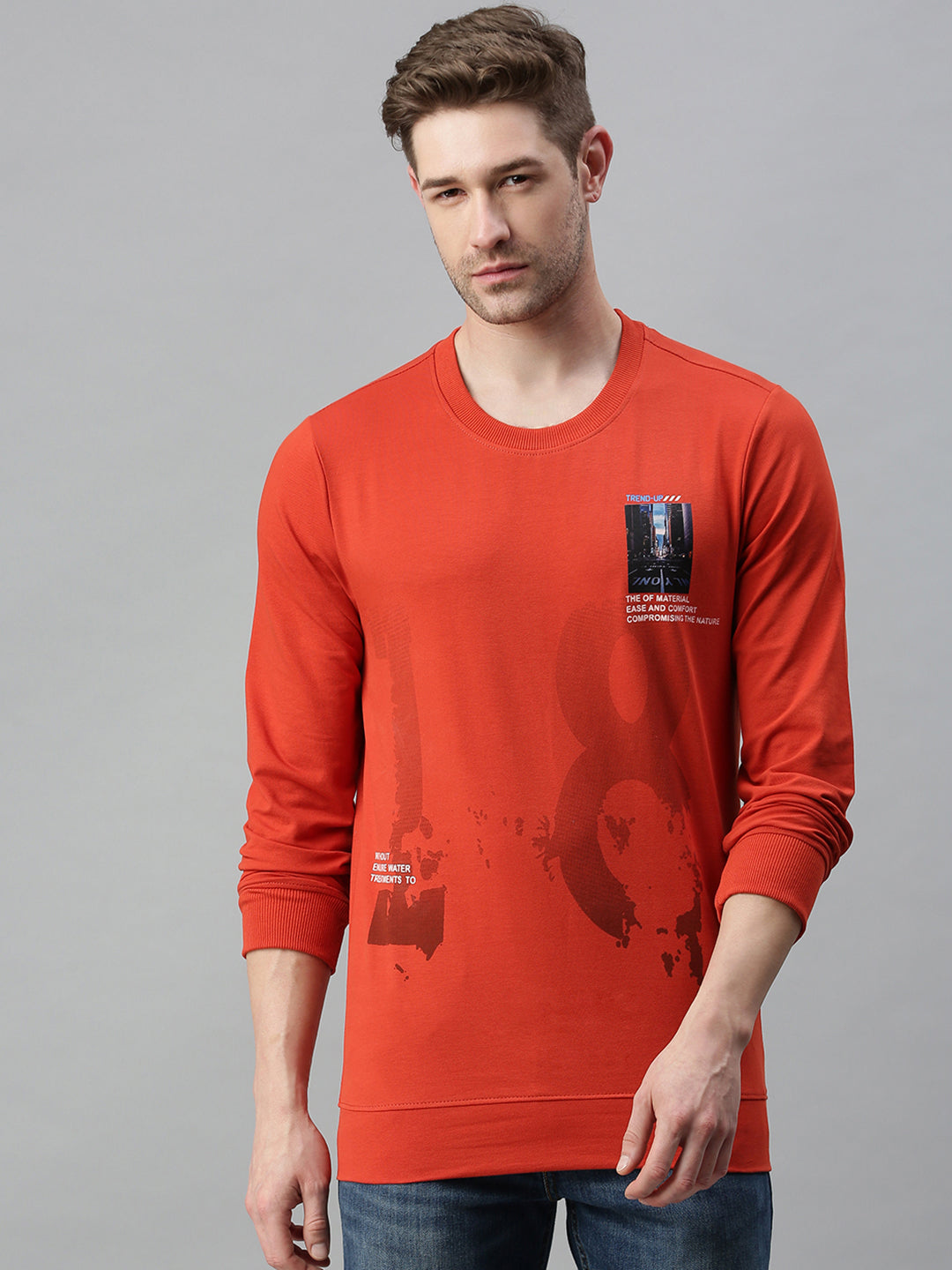 Men Printed Rust Sweatshirt