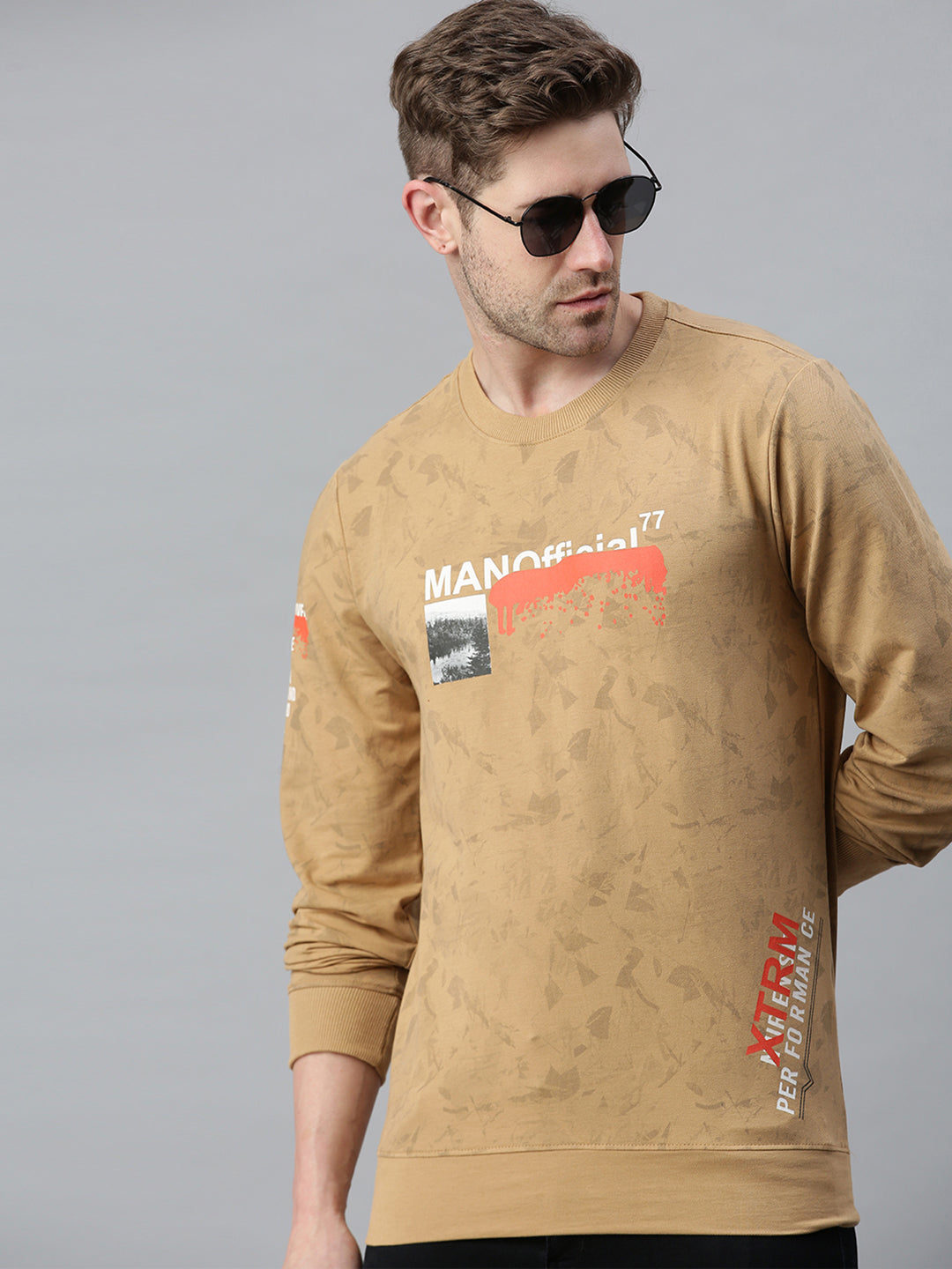 Men Graphic Beige Sweatshirt