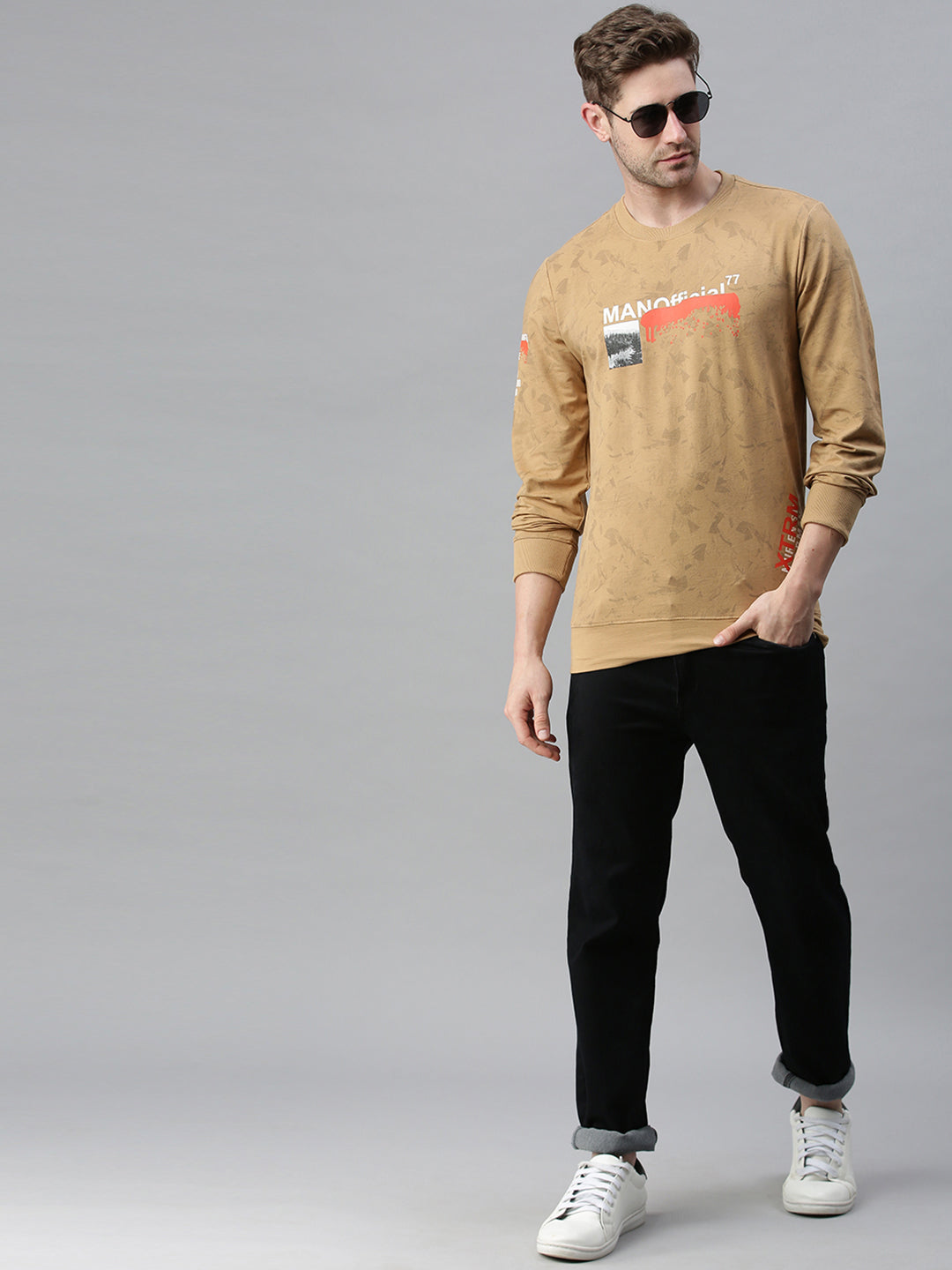 Men Graphic Beige Sweatshirt