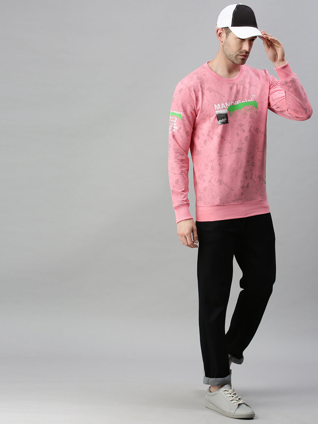 Men Printed Pink Sweatshirt