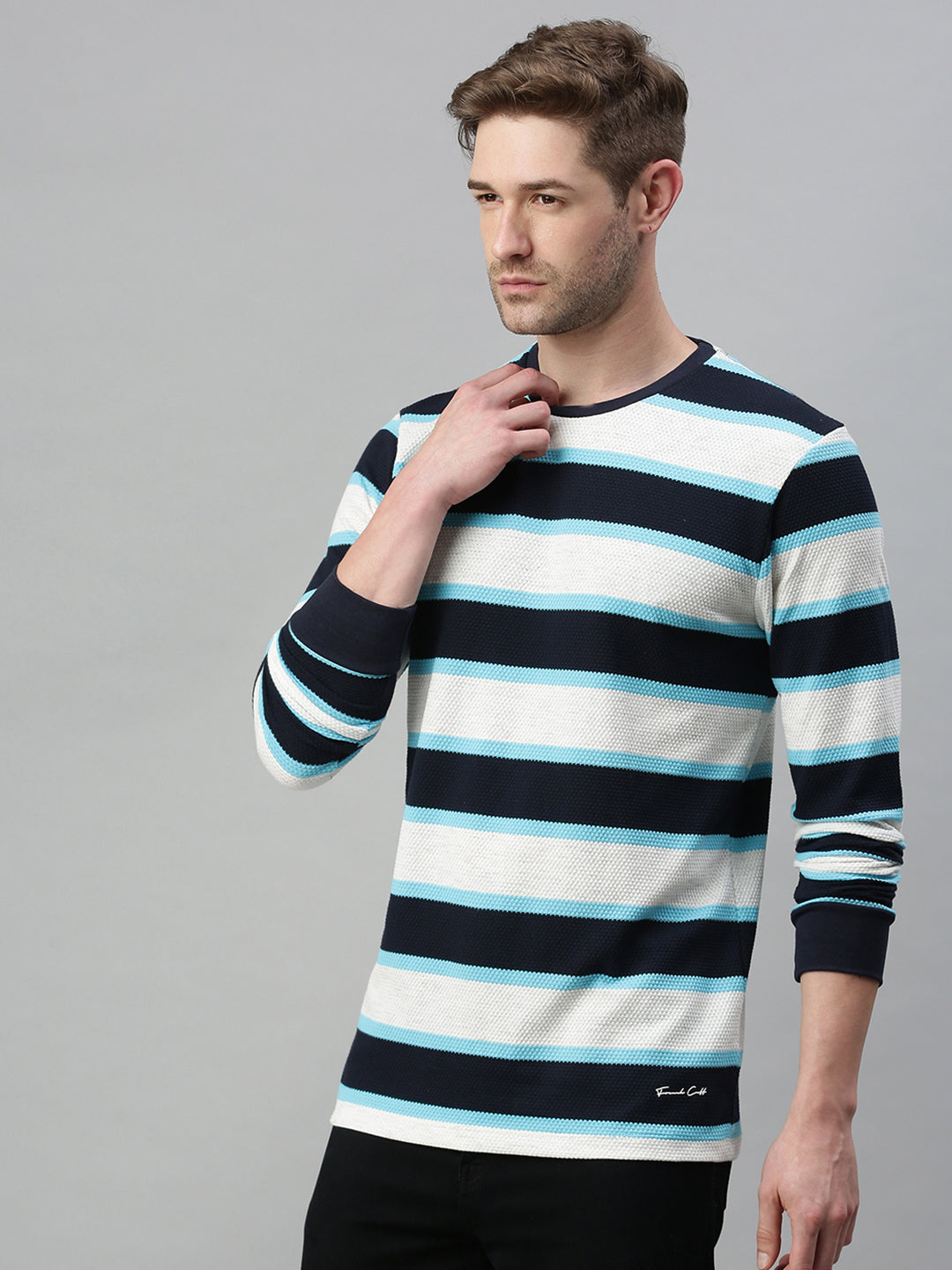 Men Striped White Sweatshirt