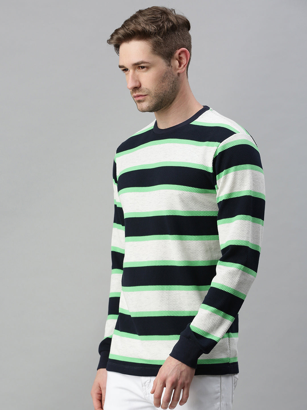 Men Striped White Sweatshirt