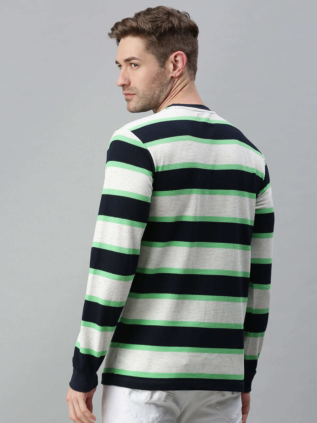 Men Striped White Sweatshirt