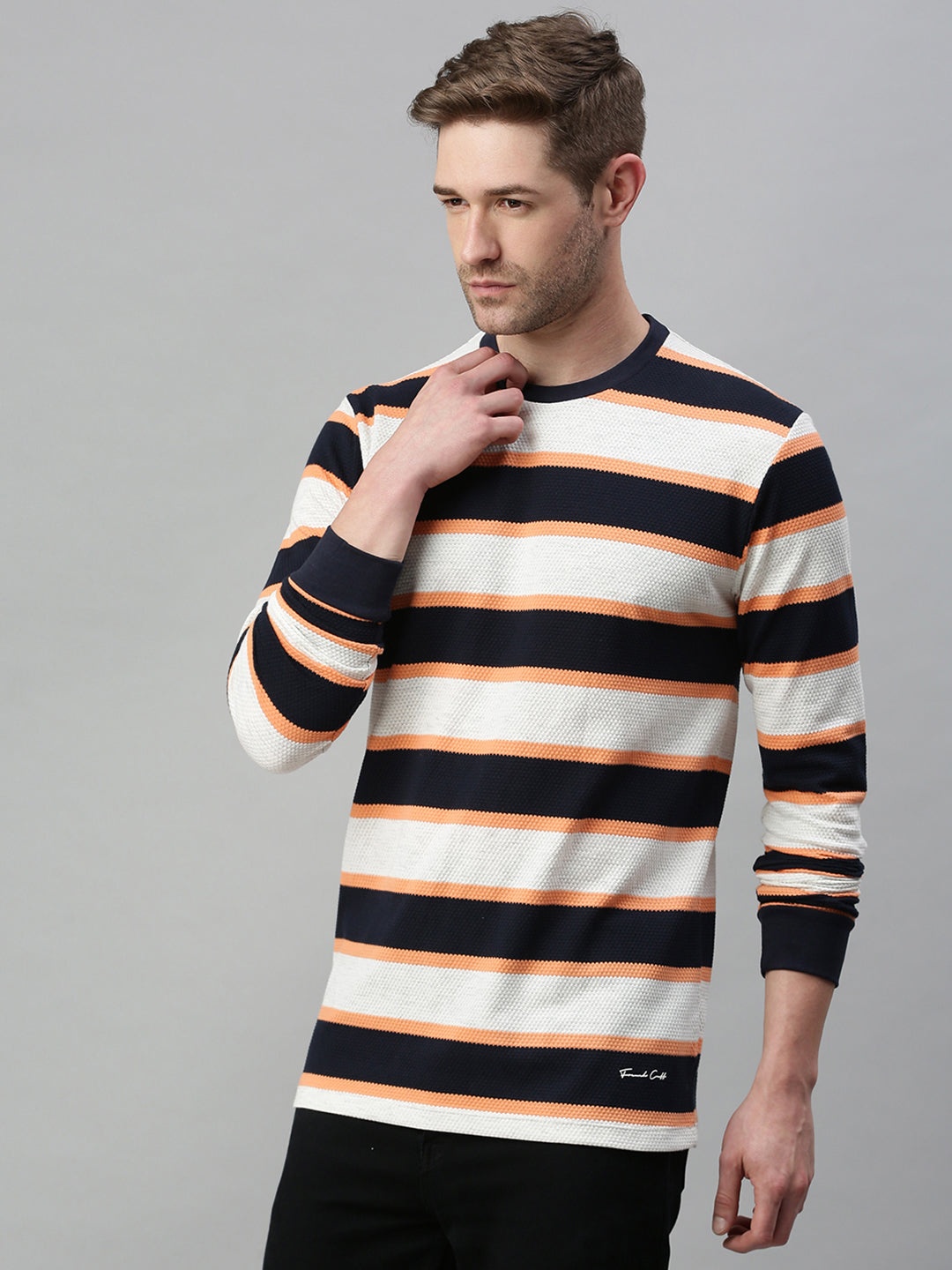 Men Striped White Sweatshirt