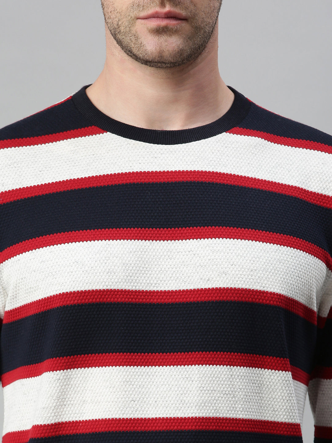 Men Striped White Sweatshirt