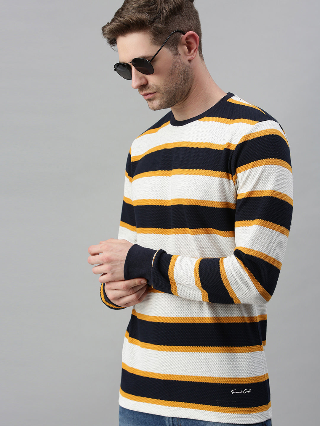 Men Striped White Sweatshirt