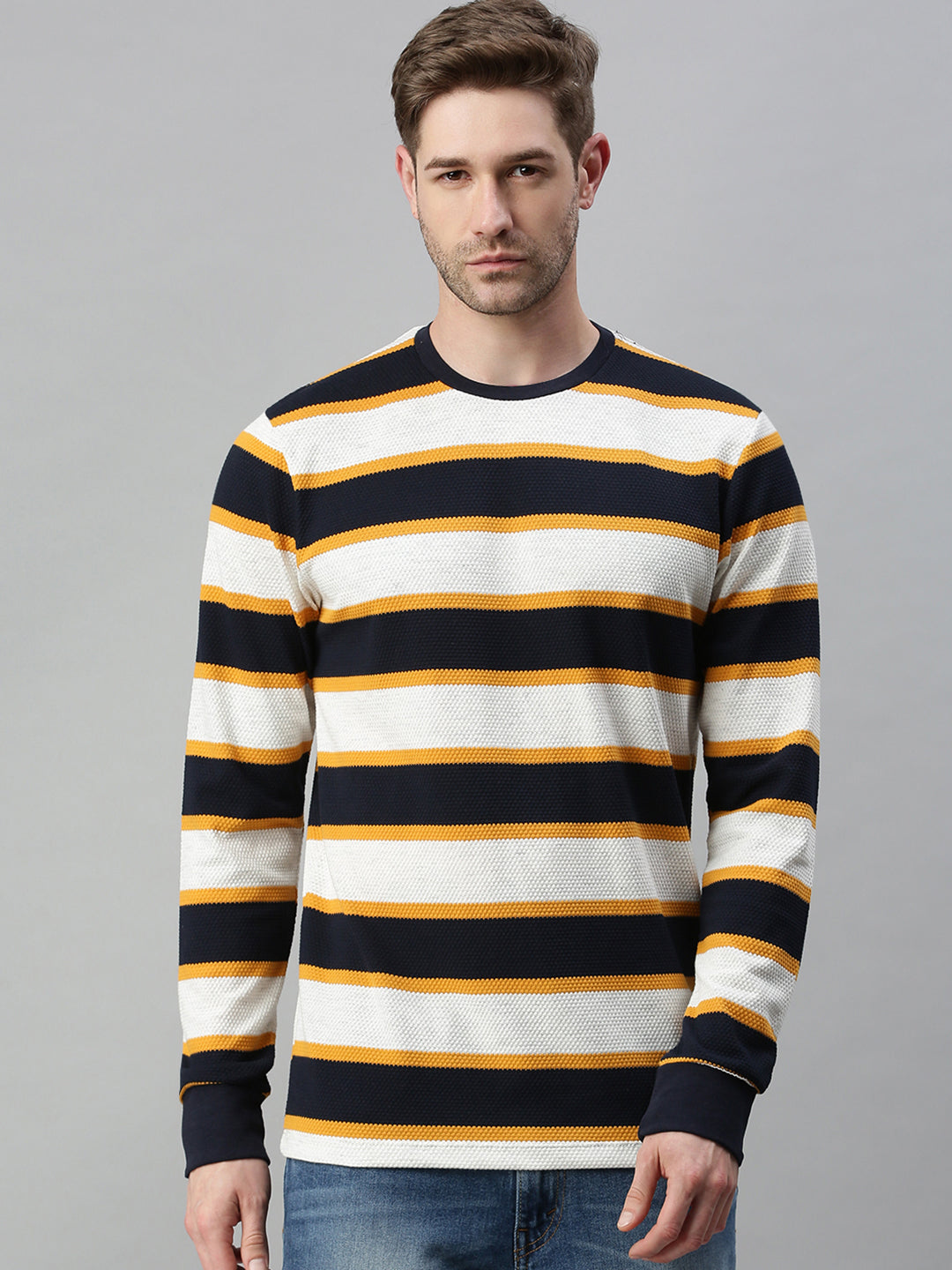 Men Striped White Sweatshirt